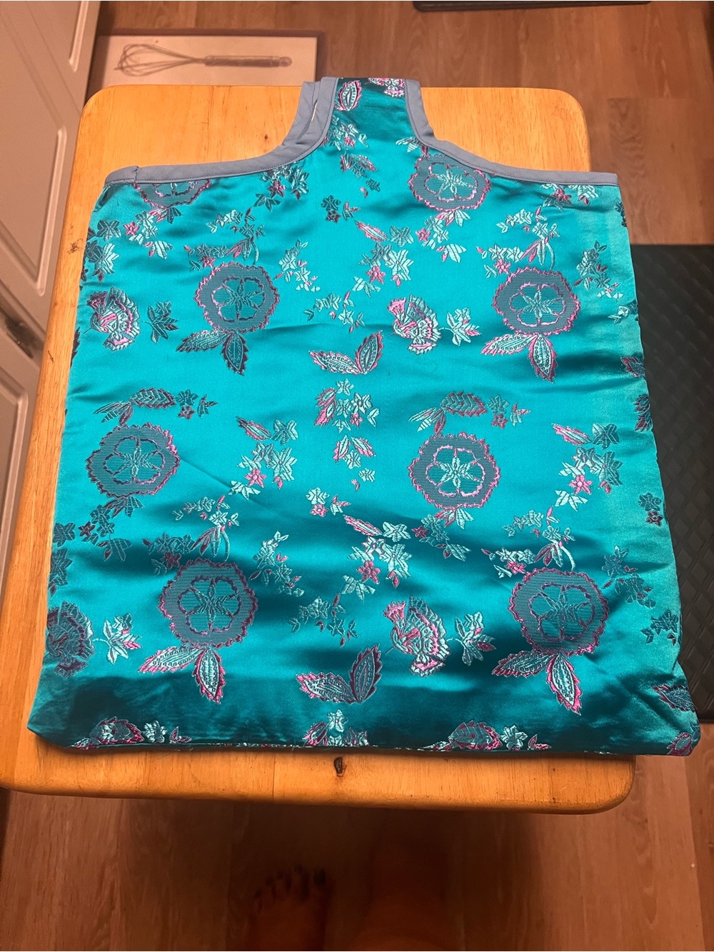 Teal Satin Floral Sleeveless Tote